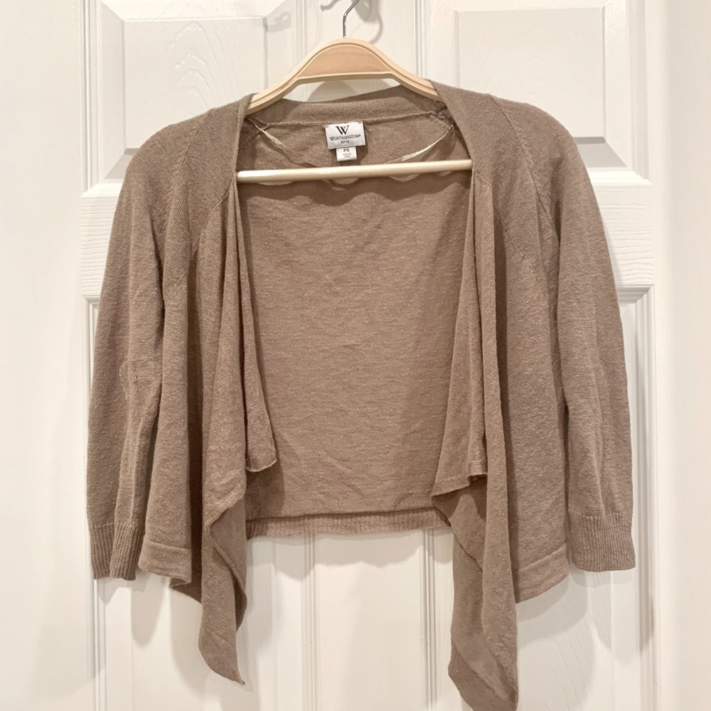 Light Brown Lightweight Open Front Bolero Long Sleeves Shrug Cardigan